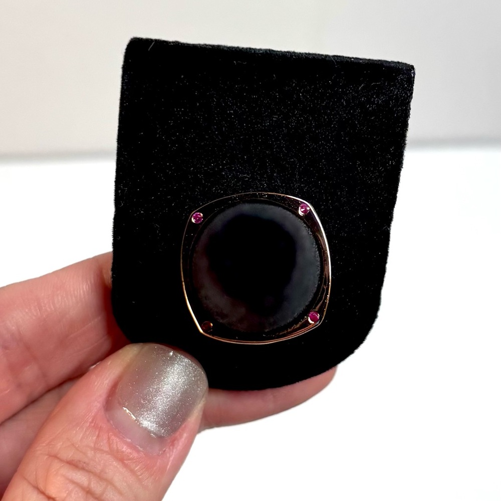 18k rose gold-plated square band ring with magenta stones - Picture 6 of 8